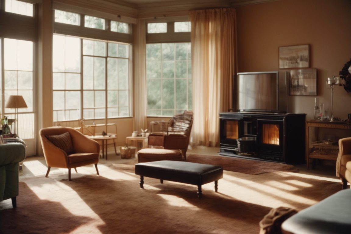 Home interior showing faded furnishings and a high indoor temperature gauge