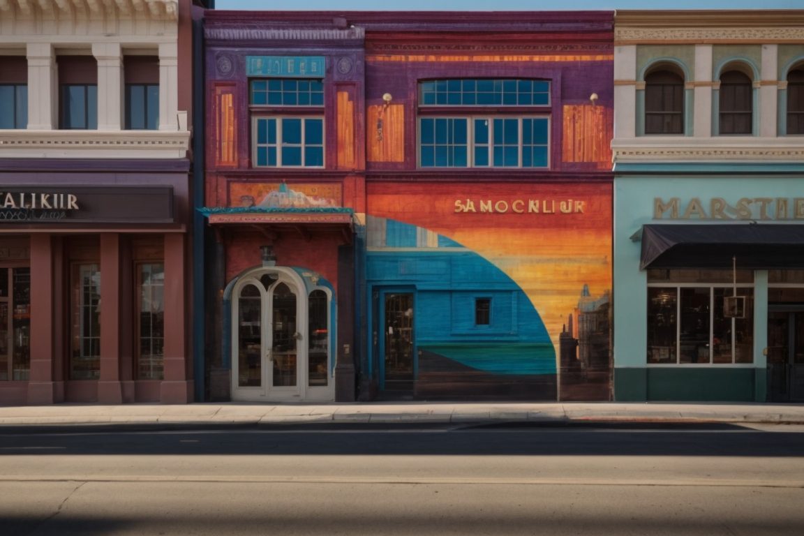 vibrant building wrap on Sacramento commercial structure with historic landmarks