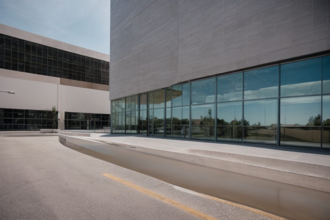 Sacramento commercial building with large glass surfaces and visible heat blocking window film
