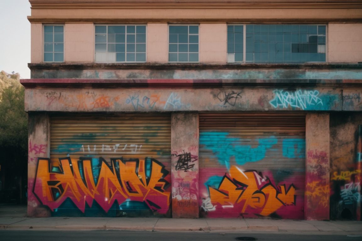 Sacramento building with vibrant graffiti and anti-graffiti film applied