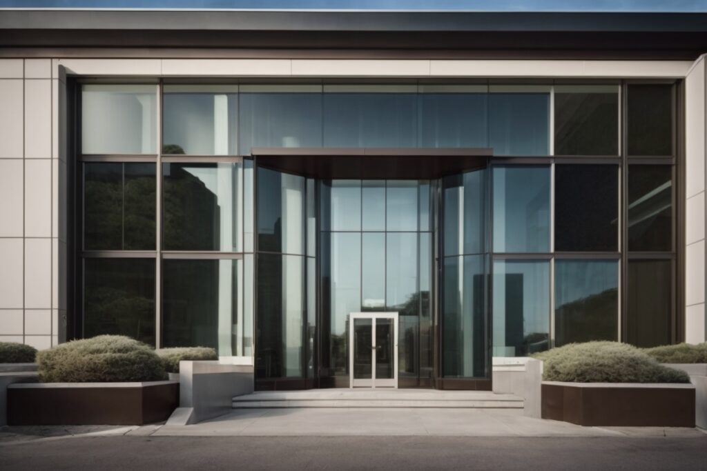 Modern law firm office with opaque window tinting, enhancing privacy and style