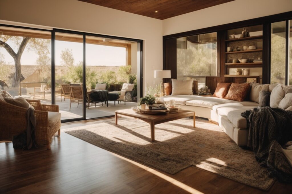 Interior of a Sacramento home with sunlight filtering through heat reduction window film