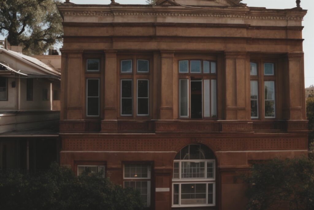 Historic Sacramento building with protective window film